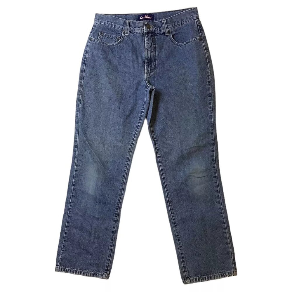 L.A. Blues Jeans Size 8P Stretch High Rise Straight Leg Blue Denim